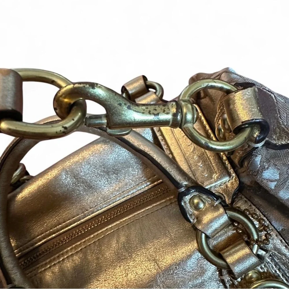 Coach Y2K 2010 Ashley Metallic gold Satchel with horse & carriage print